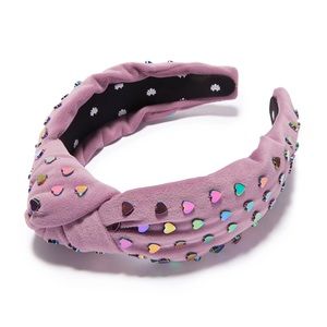 Lele Sadoughi Heart Beaded Purple Velvet Headband NWT